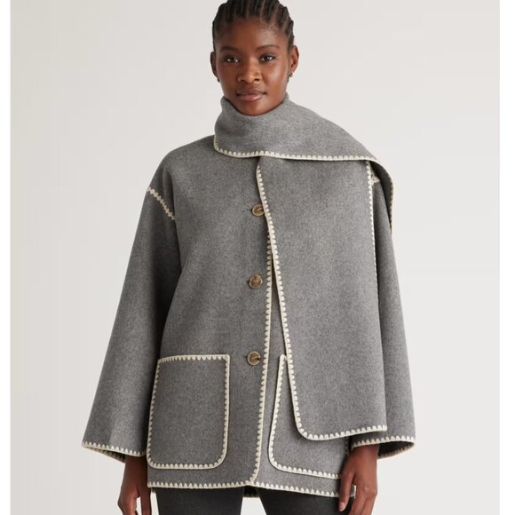 Quince Jackets & Blazers - NWT Quince Double-Faced Merino Wool Scarf Coat - Heather Gray - Size XS